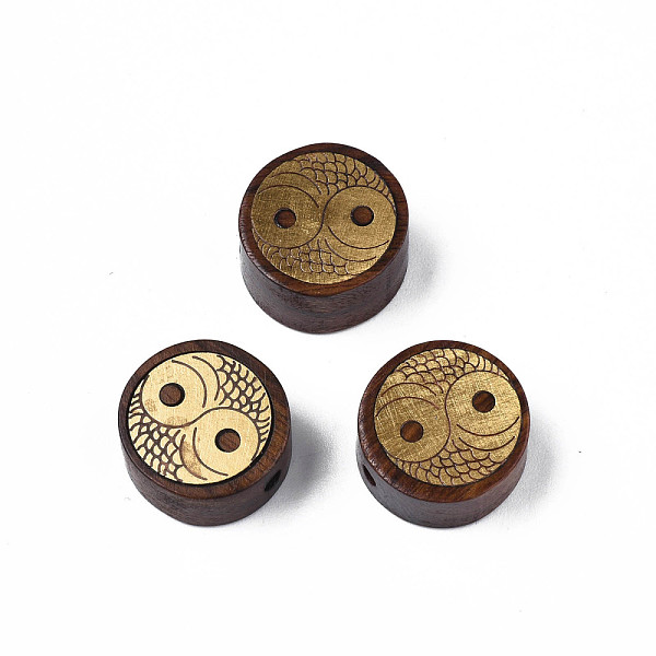 

PandaHall Natural Rosewood Undyed Beads, with Owl Eye Shape Raw(Unplated) Brass Slices, Flat Round, Saddle Brown, 14x7mm, Hole: 1.8mm...