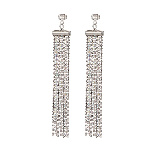 

PandaHall 304 Stainless Steel Ball Chains Tassel Stud Earrings, Brass Rhinestone Strass Chains Jewelry for Women, Stainless Steel Color...