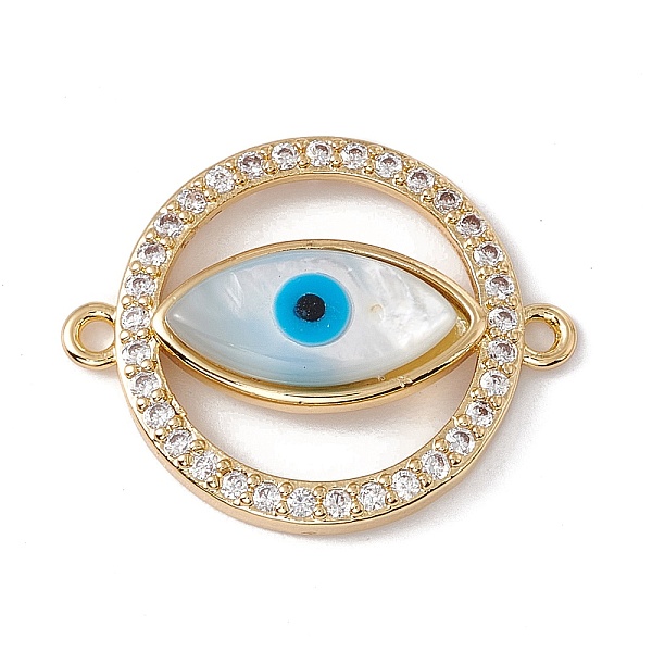

PandaHall Rack Plating Brass Micro Pave Clear Cubic Zirconia Connector Charms, Evil Eye Link, with Shell Cabochon, Cadmium Free & Nickel...