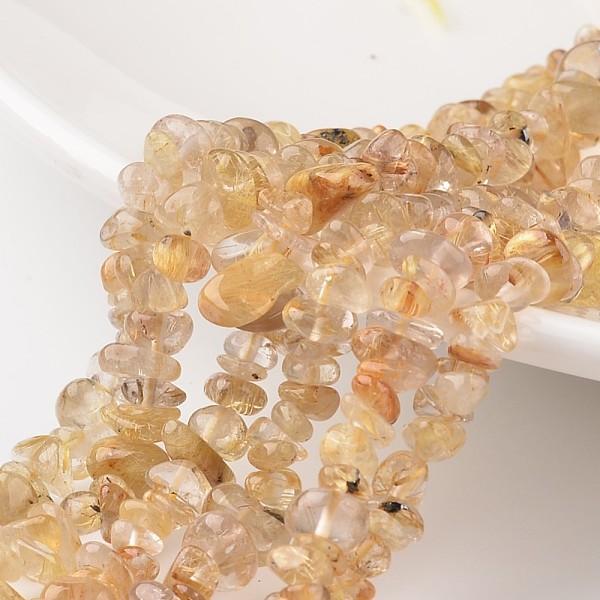 

PandaHall Chip Natural Gold Rutilated Quartz Bead Strands, Grade A+, 7~12x5~8x2~5mm, Hole: 1mm, about 15.7 inch Rutilated Quartz Chip