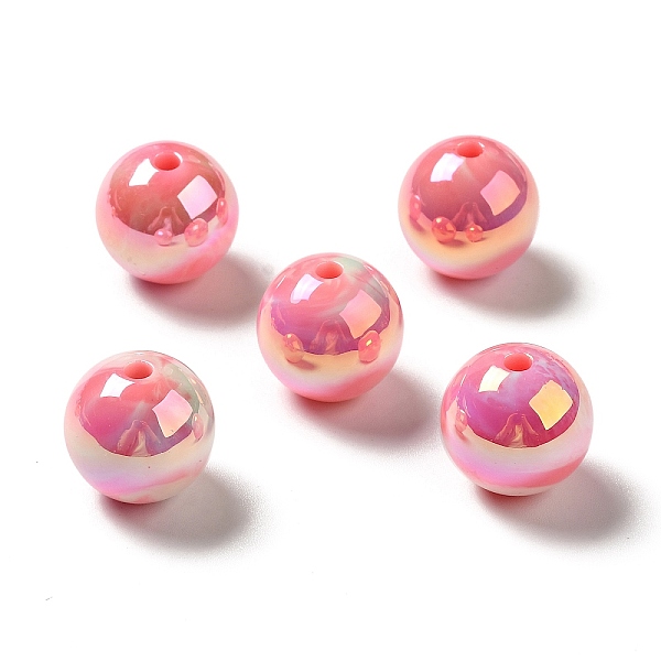 

PandaHall UV Plating Opaque Rainbow Iridescent Acrylic Beads, Round, Misty Rose, 15~15.5x15.5~16mm, Hole: 2.7~2.8mm Acrylic Round