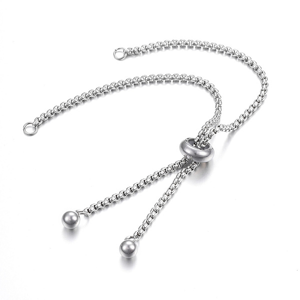 Tarnish Resistant Adjustable 304 Stainless Steel Bracelet Making, Slider Bracelets, for DIY Jewelry Craft Supplies, Stainless Steel Color, 9-1/2 inch(24cm), Hole: 2.5-3mm, Single Chain Length: about 12cm