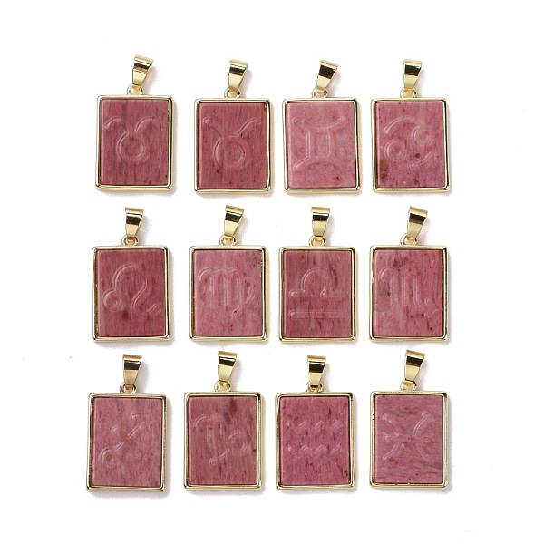 

PandaHall 12Pcs 12 Styles Natural Rhodonite Pendants, Rectangle Charms with Twelve Constellations, with Rack Plating Light Gold Tone Brass...