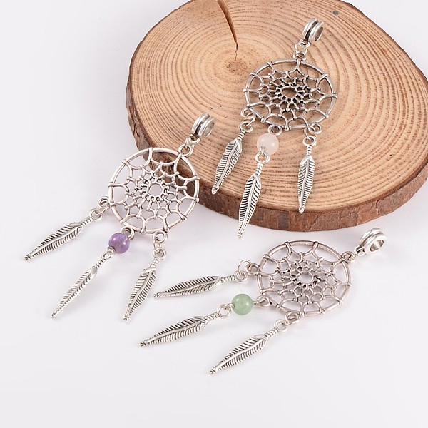 

PandaHall Antique Silver Alloy Mixed Stone European Dangle Charms, 84mm, Hole: 4.5mm Mixed Stone Flat Round