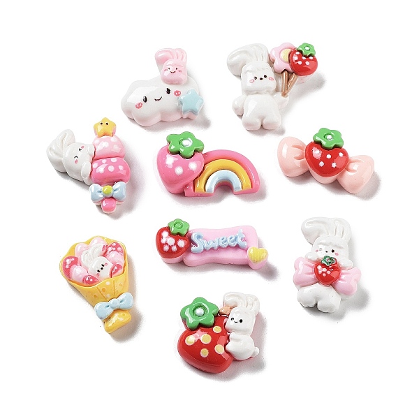 

PandaHall Strawberry Theme Opaque Resin Cabochons, Candy & Rabbit & Flower, Mixed Shapes, Mixed Color, 10~22.5x15.5~26x7~9mm Resin Mixed..., Multicolor
