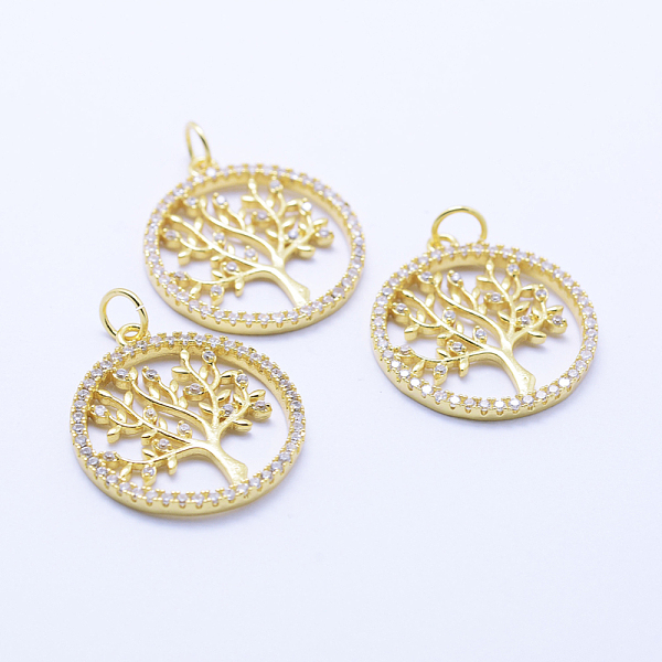

PandaHall Brass Micro Pave Cubic Zirconia Pendants, Flat Round with Tree of Life, Lead Free & Nickel Free & Cadmium Free, Golden..., Clear