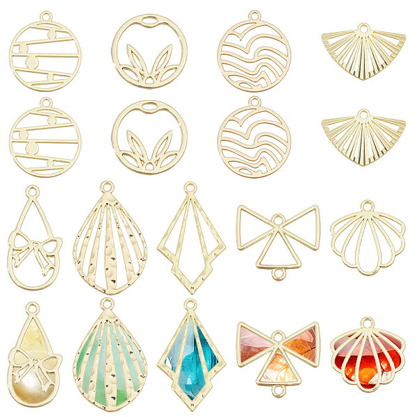 

PandaHall CHGCRAFT DIY Jewelry Making Finding Kit, 18Pcs 9 Style Golden Alloy Pendant & Connector Charms, Mixed Shapes...