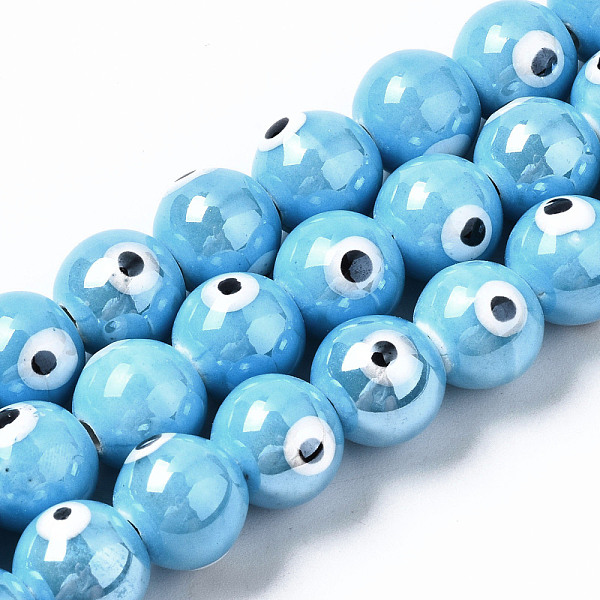 

PandaHall Handmade Porcelain Ceramic Beads Strands, Bright Glazed Porcelain, Round with Evil Eye, Dodger Blue, 10.5mm, Hole: 1.8mm, about...