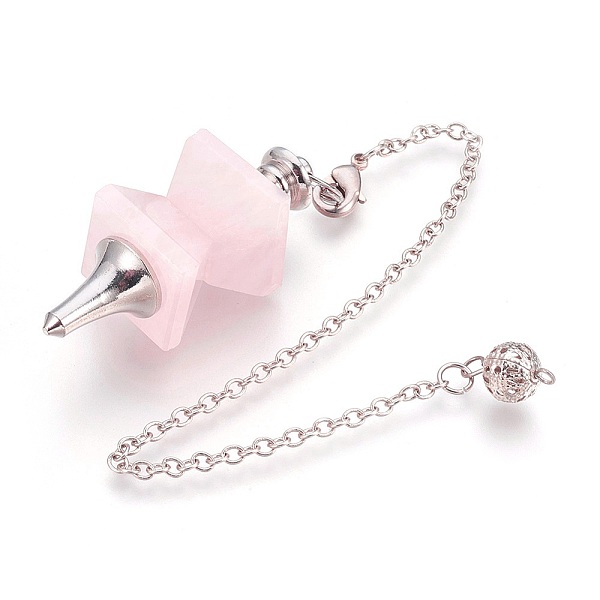 

PandaHall Natural Rose Quartz Dowsing Pendulums, with Platinum Tone Brass Findings, Trapezoid, 235mm, Hole: 2mm Rose Quartz Trapezoid Pink