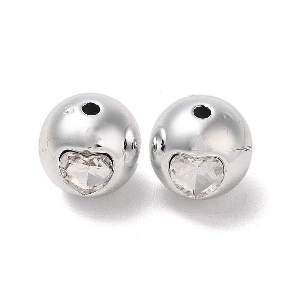 

PandaHall CCB Plastic with Rhinestone Beads, Round with Heart, Platinum, 15x16x16mm, Hole: 3mm Plastic+Rhinestone Round Clear