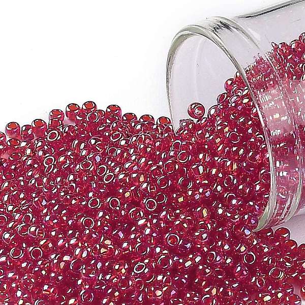 

PandaHall TOHO Round Seed Beads, Japanese Seed Beads, (165C) Transparent AB Ruby, 11/0, 2.2mm, Hole: 0.8mm, about 1110pcs/10g Glass Red
