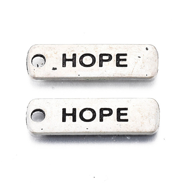 

PandaHall Tibetan Style Alloy Pendants, Cadmium Free & Lead Free, Rectangle with Word Hope, Antique Silver, 22x6.5x1mm, Hole: 2mm, about...