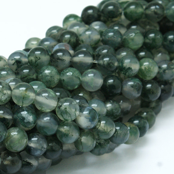

PandaHall Natural Moss Agate Bead Strands, Round, Grade A, 8mm, Hole: 1mm, about 47pcs/strand, 15 inch Moss Agate Round