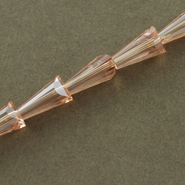 

PandaHall Glass Beads Strands, Faceted, Cone, Bisque, 15x8x8mm, Hole: 2mm Glass Cone Orange