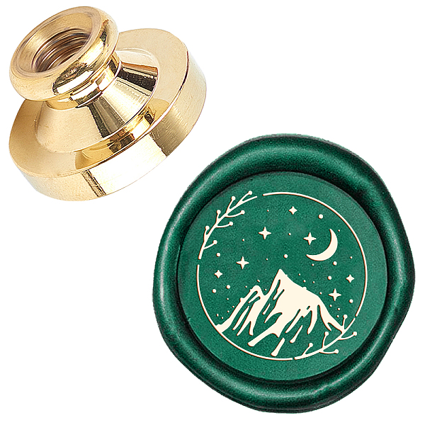 PandaHall Wax Seal Brass Stamp Head, with Engraving Logo, for Wax Seal Stamp, Round, Mountain Pattern, 25x15mm, Hole: 7mm Brass