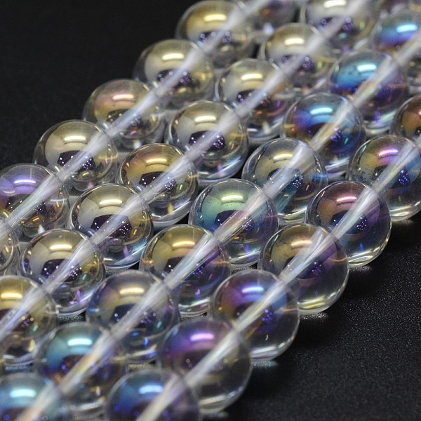 

PandaHall Electroplated Natural Quartz Crystal Beads Strands, AB color Plated, Round, Clear AB, 8mm, Hole: 0.8mm, about 49pcs/strand, 15.7..., White