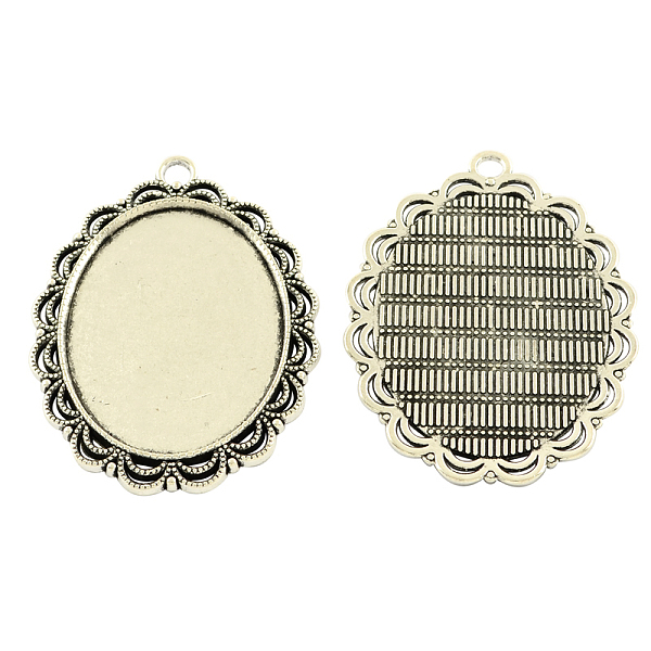 

PandaHall Tibetan Style Alloy Oval Pendant Cabochon Settings, Cadmium Free & Lead Free, Antique Silver, 54x40x2.5mm, Hole: 3.5mm, Tray...