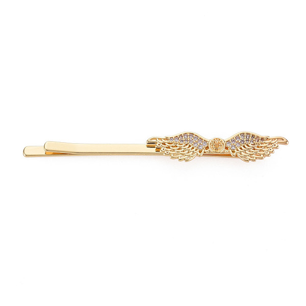 

PandaHall Brass Micro Pave Clear Cubic Zirconia Hair Bobby Pin Findings, for Half Drilled Bead, Nickel Free, Wing, Real 18K Gold Plated...