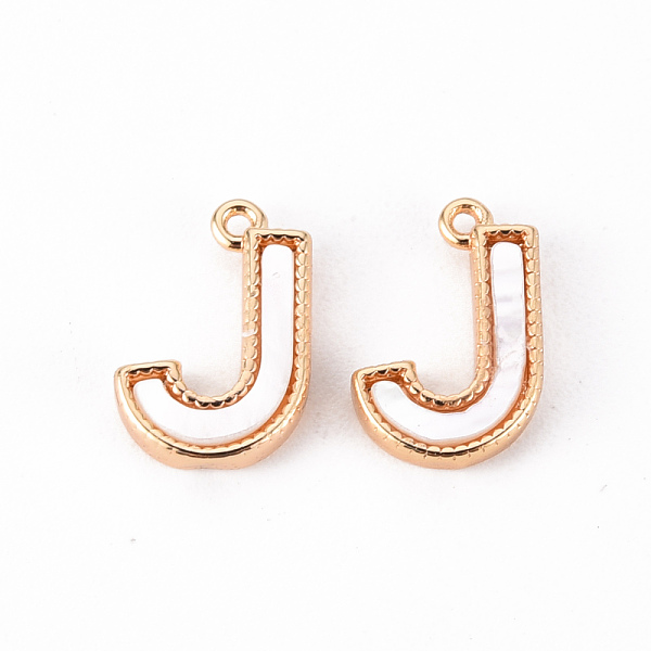 

PandaHall Brass Charms, with Shell, Real 18K Gold Plated, Nickel Free, Letter.J, 11x7.5x2mm, Hole: 0.9mm White Shell Letter J