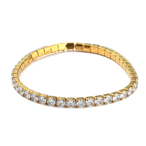 

PandaHall Ion Plating(IP) 304 Stainless Steel Bracelets, Cubic Zirconia Tennis Bracelets for Women, Golden, Clear, 1/8 inch(0.4cm), Inner...