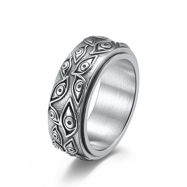 

PandaHall Eye Pattern 304 Stainless Steel Rotating Finger Ring, Fidget Spinner Ring for Calming Worry Meditation, Stainless Steel Color, US...