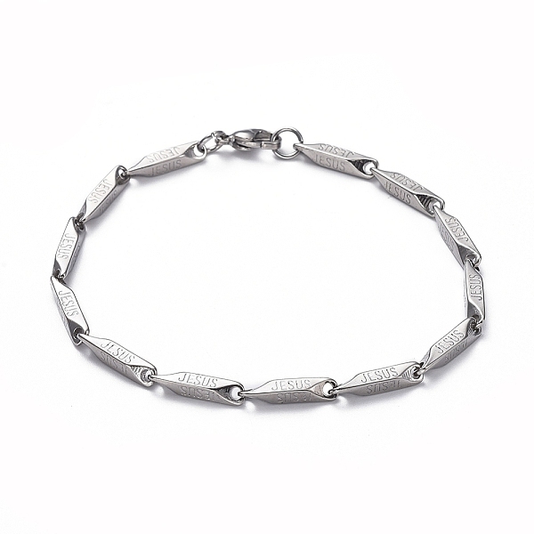 

PandaHall Unisex 304 Stainless Steel Bar Link Chain Bracelets, with Lobster Claw Clasps, Word Jesus, Stainless Steel Color, 8-1/2 inch...