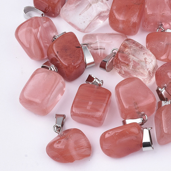 

PandaHall Cherry Quartz Glass Pendants, with Stainless Steel Snap On Bails, Nuggets, 15~35x10~20x5~15mm, Hole: 3x7.5mm Cherry Quartz Glass...
