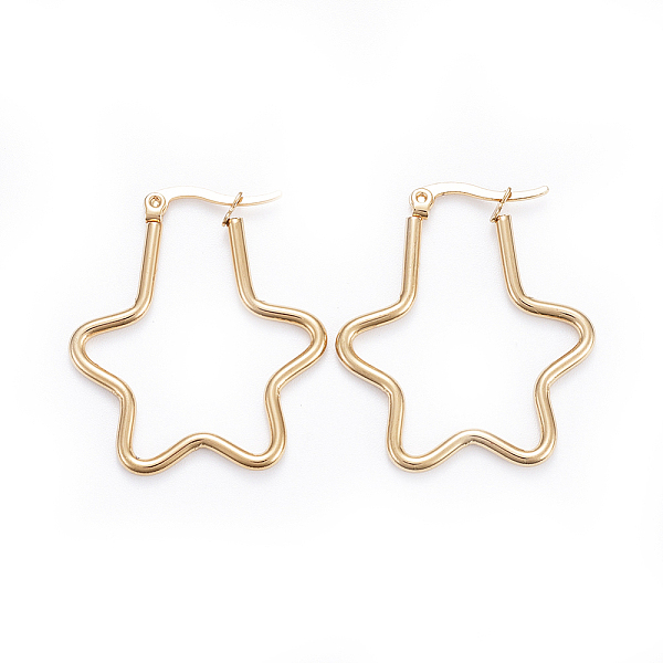 PandaHall Simple Fashion 304 Stainless Steel Hoop Earrings, Geometrical, Star, Golden, 34x30x2mm; Pin: 0.7x1mm Stainless Steel PandaHall Simple Fashion 304 Stainless Steel Hoop Earrings, Geometrical, Star, Golden, 34x30x2mm; Pin: 0.7x1mm Stainless Steel