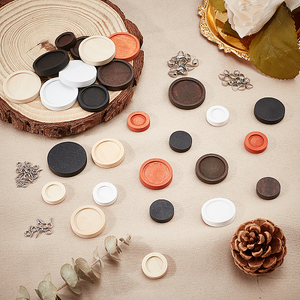 

PandaHall PH 110pcs Jewelry Making Kit, 30pcs Flat Round Wooden Pendant Cabochon Bases with 40pcs 304 Stainless Steel Screw Eye Pin Peg..., Multicolor