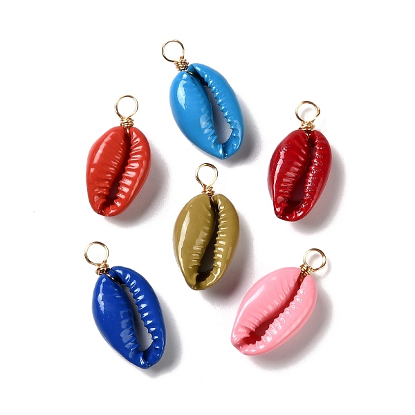 

PandaHall Natural Shell Beads Pendants, with Real 18K Gold Plated Eco-Friendly Copper Wire, Mixed Color, 23~26x11~12.5x6~7.5mm, Hole: 3.5mm..., Multicolor