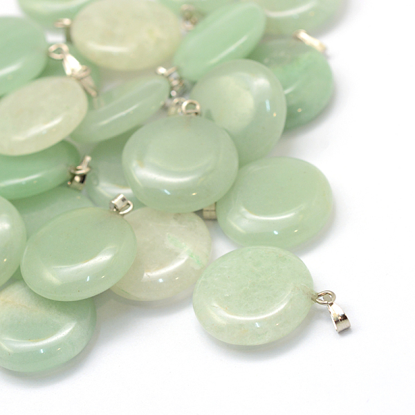 

PandaHall Flat Round Natural Green Aventurine Pendants, with Platinum Tone Brass Findings, 22~25x19~21x5~7mm, Hole: 2x7mm Green Aventurine...