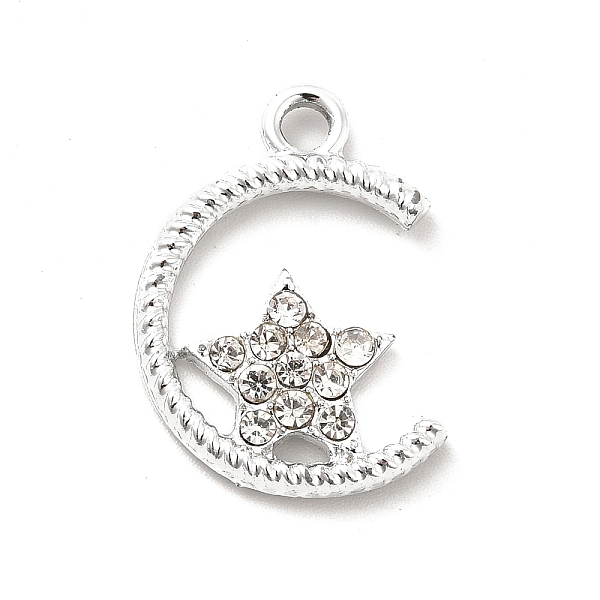 

PandaHall Alloy Rhinestone Pendants, Platinum Tone Moon and Star Charms, Crystal, 22x15.5x2.5mm, Hole: 2.4mm Alloy+Rhinestone Moon Clear