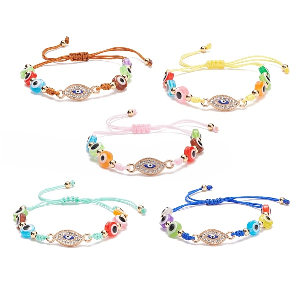

PandaHall Resin Evil Eye Braided Bead Bracelet, Crystal Rhinestone Horse Eye Link Bracelet for Women, Mixed Color, Inner Diameter: 1-7/8~3..., Multicolor
