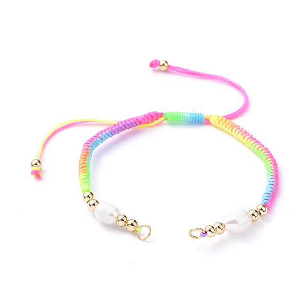 

PandaHall Braided Nylon Cord for DIY Bracelet Making, with Natural Freshwater Pearl & Brass Findings, Golden, Colorful, 6-7/8 inch(17.5cm)...