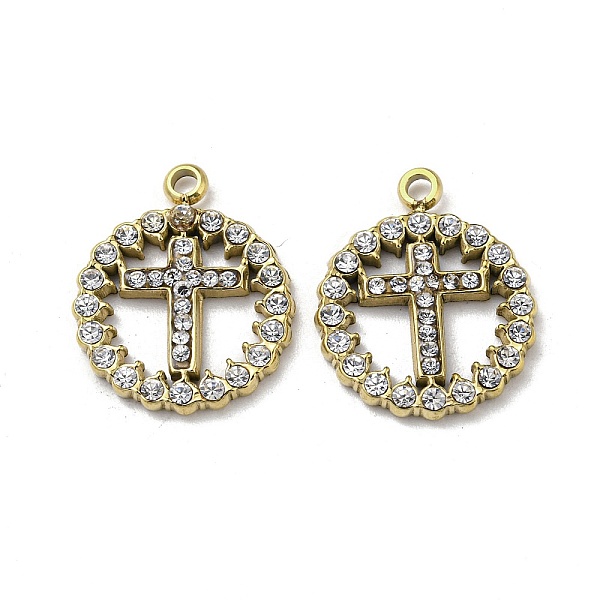 

PandaHall 304 Stainless Steel Pendants, with Crystal Rhinestone, Ring with Cross Charms, Real 14K Gold Plated, 17x14x2mm, Hole: 1.5mm..., Clear