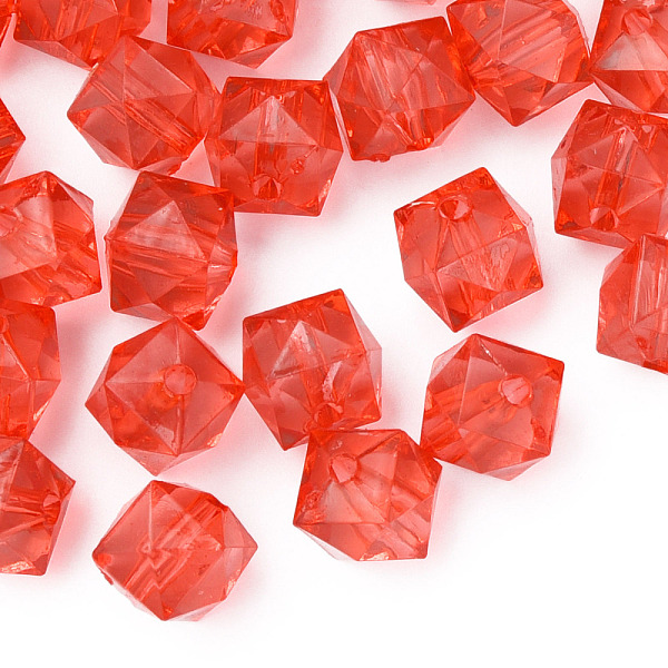 

PandaHall Transparent Acrylic Beads, Faceted, Cube, Red, 10x11x11mm, Hole: 2mm, about 670pcs/500g Acrylic Cube Red