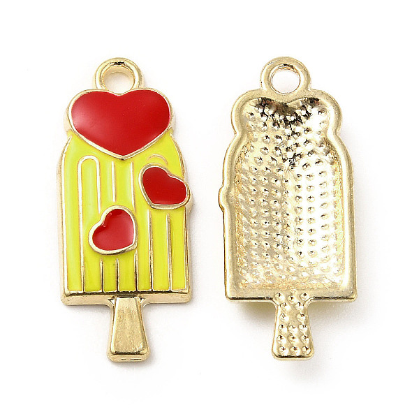 

PandaHall Summer Theme Alloy Enamel Pendants, Ice Sucker with Heart Charms, Golden, Yellow, 24x10x3mm, Hole: 1.8mm Alloy+Enamel Food Yellow