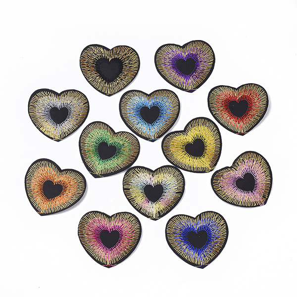 PandaHall Computerized Embroidery Cloth Iron On/Sew On Patches, Costume Accessories, Appliques, Heart, Mixed Color, 48.5x53x0.6mm, about...