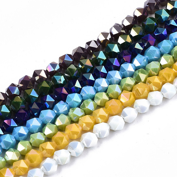 

PandaHall Electroplate Opaque Glass Beads Strands, AB Color Plated, Faceted, Round, Mixed Color, 5.5x5.5x5.5mm, Hole: 1mm, about..., Multicolor