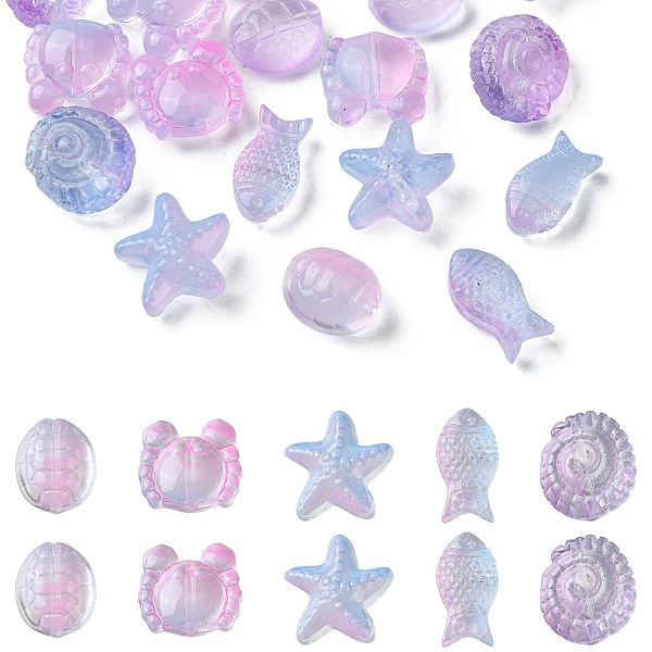 

PandaHall 25Pcs 5 Style Ocean Themed Transparent Glass Beads Sets, Mixed Shapes, Pearl Pink, 12~15x8~15x5~9mm, Hole: 1mm, 5pcs/style Glass...