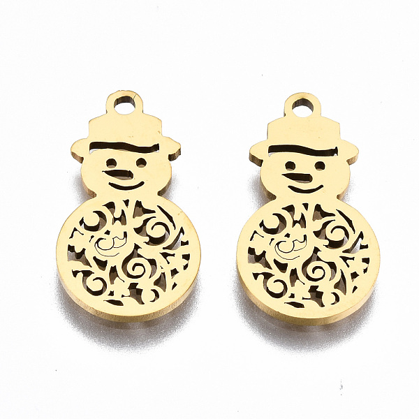 

PandaHall 201 Stainless Steel Pendants, Laser Cut, Christmas Snowman, Golden, 18x9.5x1mm, Hole: 1.4mm 201 Stainless Steel Snowman