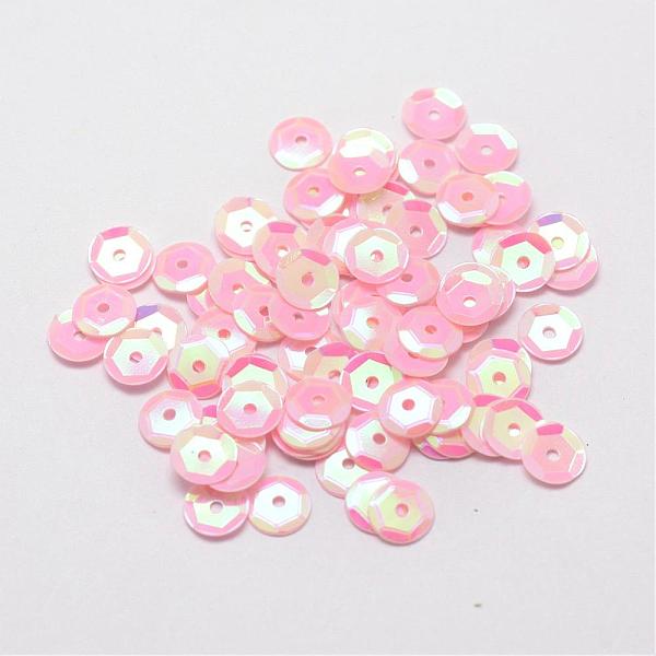 

PandaHall Plastic Paillette Beads, Semi-cupped Sequins Beads, Center Hole, Pink, 8x0.5mm, Hole: 1mm Plastic Disc Pink
