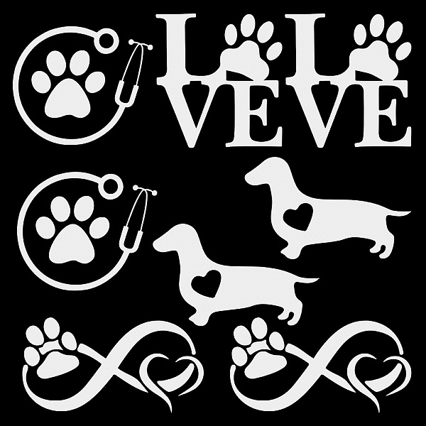 PandaHall GORGECRAFT 8 Sheets 4 Style Dog Paw Car Stickers Self-adhesive Dog Love Footprint Scratch Coverage Auto Sticker Silver Reflective...