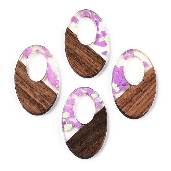 

PandaHall Transparent Resin & Walnut Wood Pendants, Oval Charms with Heart Paillettes, Violet, 35.5x22x3.5mm, Hole: 16x10mm Resin+Wood Oval..., Purple