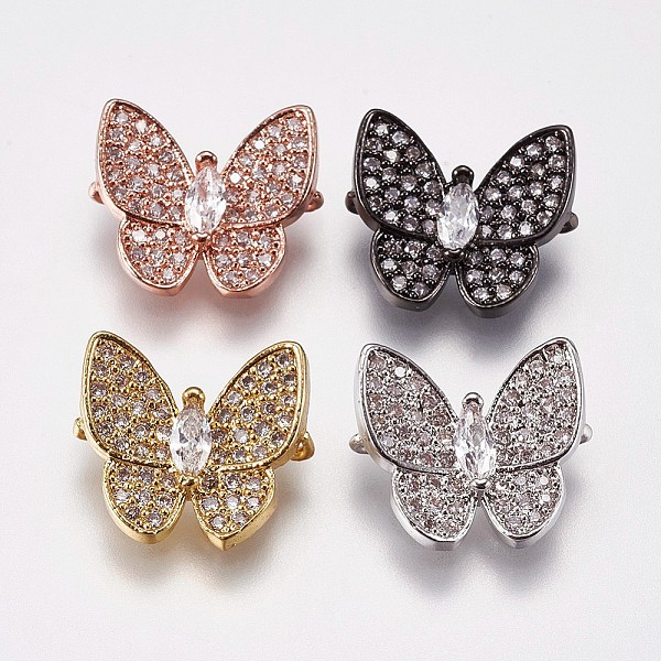 PandaHall Brass Micro Pave Cubic Zirconia Links, Butterfly, Mixed Color, Clear, 13x14.5x4mm, Hole: 1mm Brass+Cubic Zirconia Butterfly Clear PandaHall Brass Micro Pave Cubic Zirconia Links, Butterfly, Mixed Color, Clear, 13x14.5x4mm, Hole: 1mm Brass+Cubic Zirconia Butterfly Clear