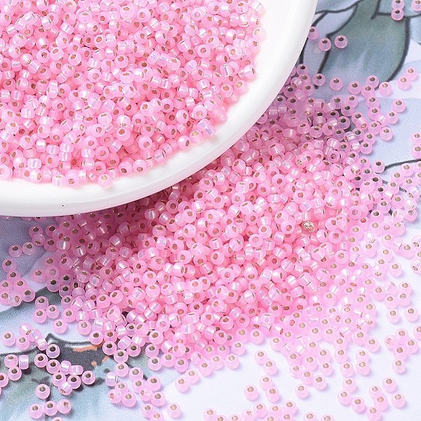 

PandaHall MIYUKI Round Rocailles Beads, Japanese Seed Beads, 11/0, (RR643) Dyed Pink Silverlined Alabaster, 2x1.3mm, Hole: 0.8mm, about...