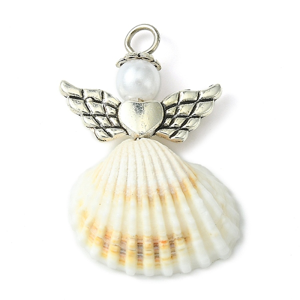 

PandaHall Spiral Shell Angel Pendants, Angel Charms with Alloy Wing, Antique Silver, 35x22.5x9mm, Hole: 3mm Shell Angel & Fairy White