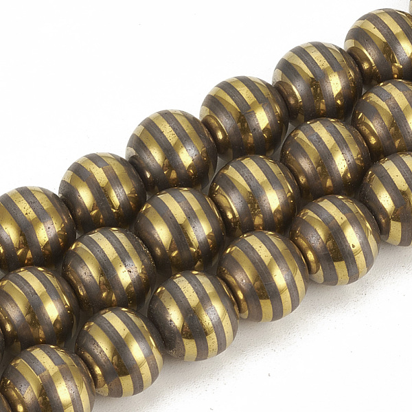 

PandaHall Electroplate Non-magnetic Synthetic Hematite Beads Strands, Round, Golden Plated, 9.5~10x10~11mm, Hole: 1.5mm, about 40pcs/strand...