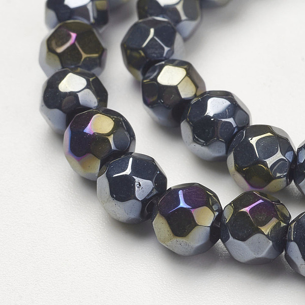 

PandaHall Glass Beads Strands, Faceted Round, Black, AB Color Plated, 6mm, Hole: 1mm, about 50pcs/strand Glass Round Black