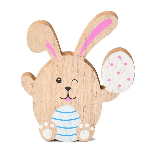 

PandaHall Easter Theme Natural Wood Display Decorations, Bunny & Egg, BurlyWood, 122x15x149mm Wood Rabbit Orange